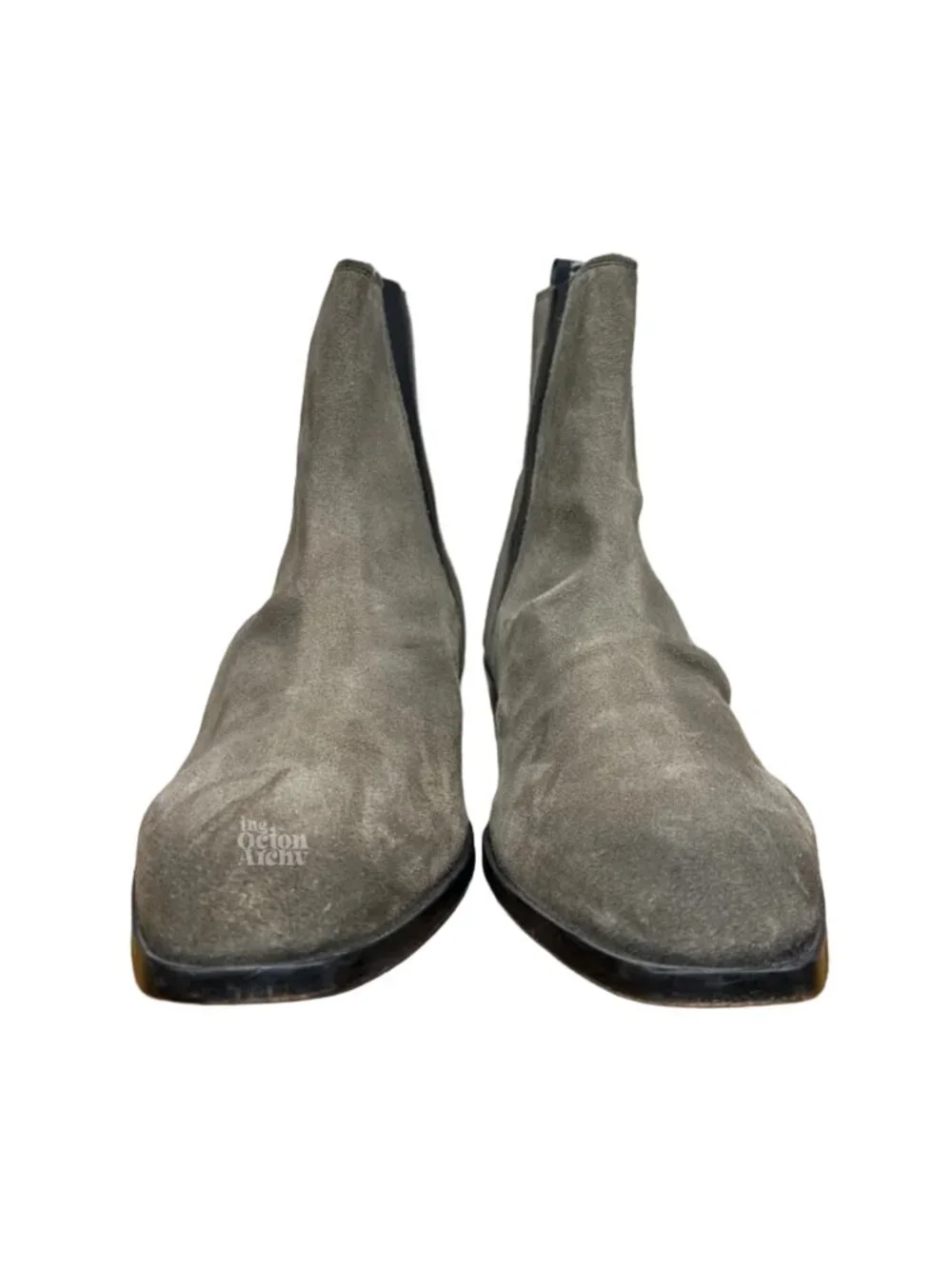 Size 12 All Saints Markus Suede Chelsea Boots 'Taupe' 34ZM0188-TPE Pre-Owned